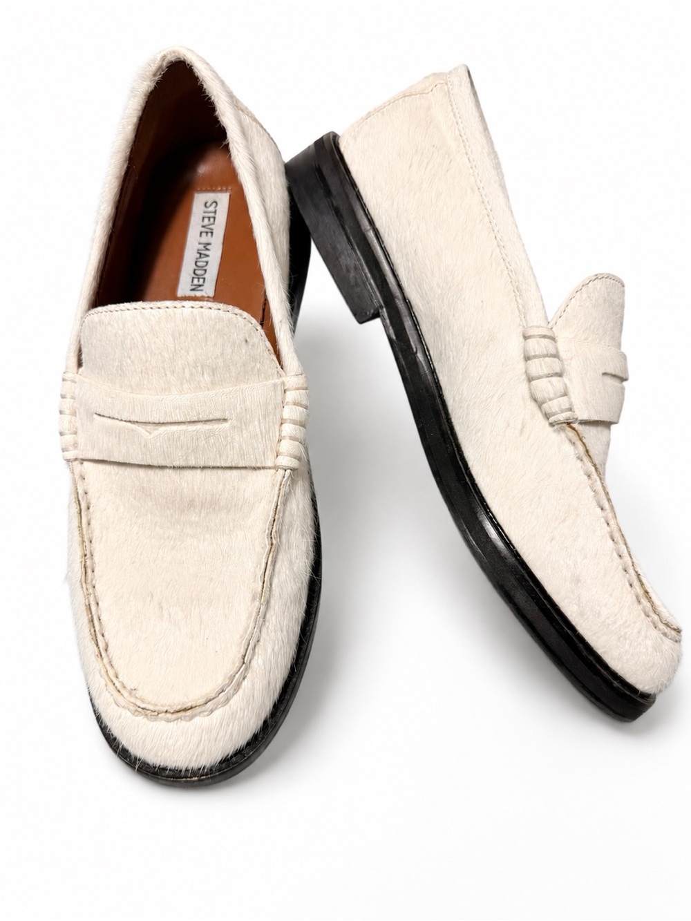 Steve Madden Madison white real cow hair penny loafers size 9